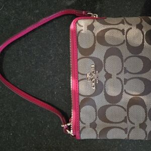 Coach Signature Canvas Wristlet with Pink Trim
